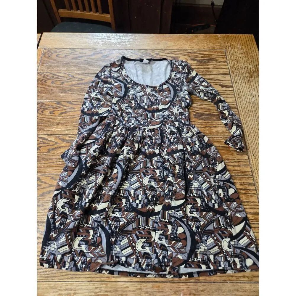 Nooworks brown&black abstract pattern dress sz XS